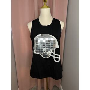 NWT Queen of Sparkles Black Mirror Tile Football Helmet Design Sleeveless Tank M